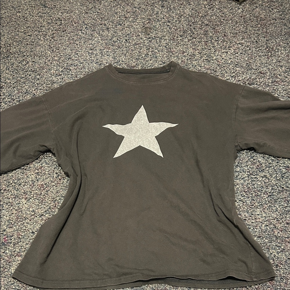 ROMWE Dark Grey Short Sleeve Tee with Light Grey/white Star